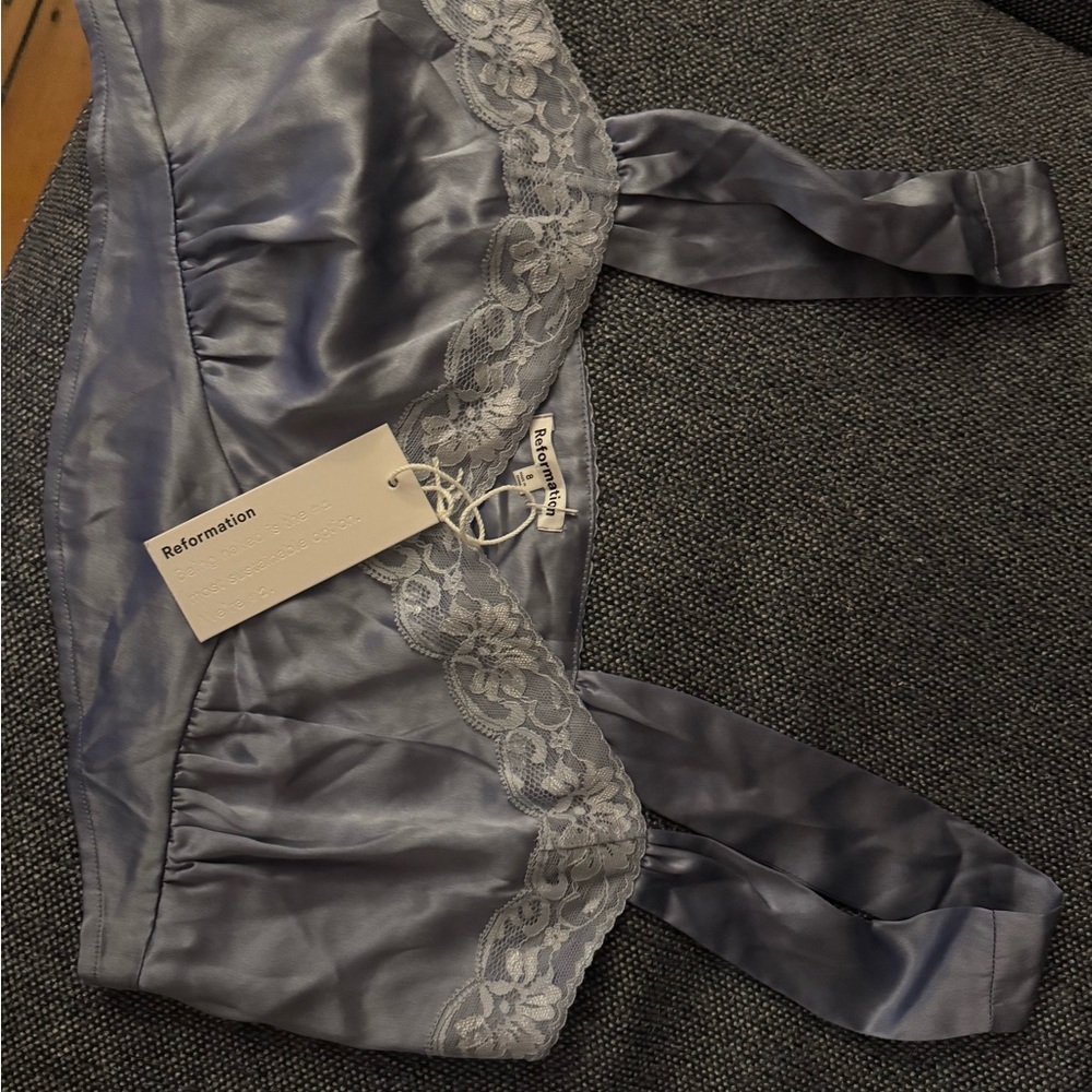 Reformation Silky Lace-Trimmed Camisole in Silver Gray